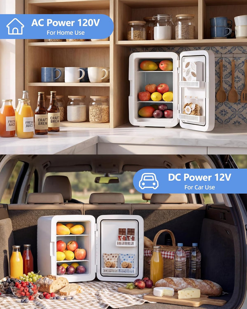 10L Compact Mini Fridge, Portable Small Refrigerator, Small Cosmetics Cooler, 2.6 Gal Mini Fridge with AC/DC Adapters