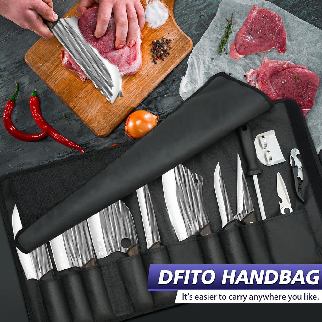 Butcher Knife Set, Sharp Kitchen Knife Set with Roll Bag Gift for Men | Hand Forged 14PCS Butcher Chef Knife Set with