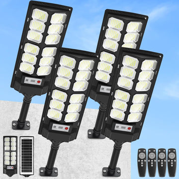 4-Pack Solar Street Lights Outdoor, 13000LM 6500K Waterproof LED Solar Flood Lights with Motion Sensor, Dusk to Dawn