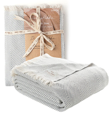 Bed Blanket, 100% Regenerated Cotton Bedspread, Twin Size (57 x 79 Inch), Soft Breathable Woven Coverlet, Herringbone