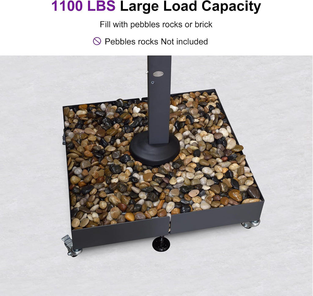 Patio Umbrella Base WK4500 with 4 Lockable Wheels 1100 lbs High Capacity Heavy-Duty Cantilever Offset Steel Weighted