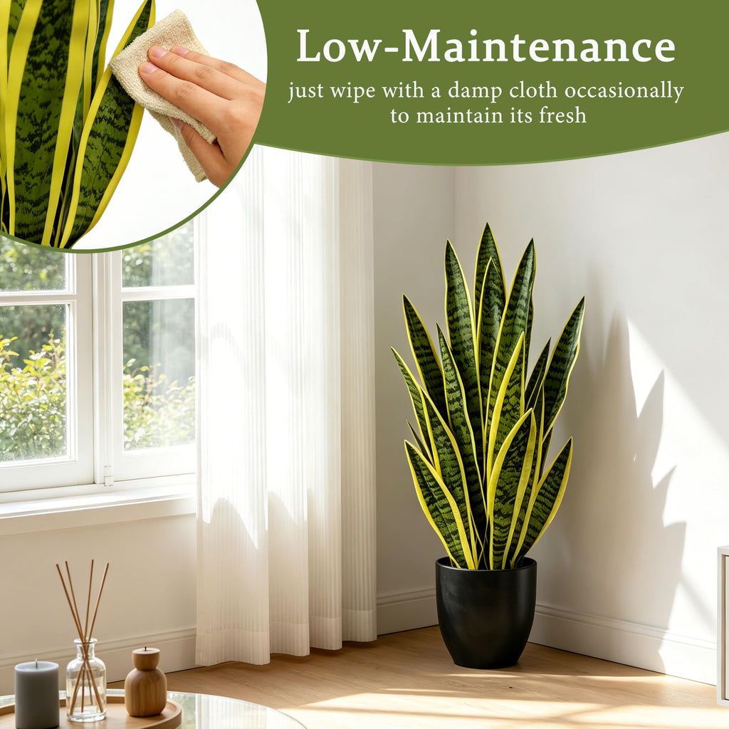 2FT Artificial Gold Snake Plant, 27'' Fake Sansevieria Realistic