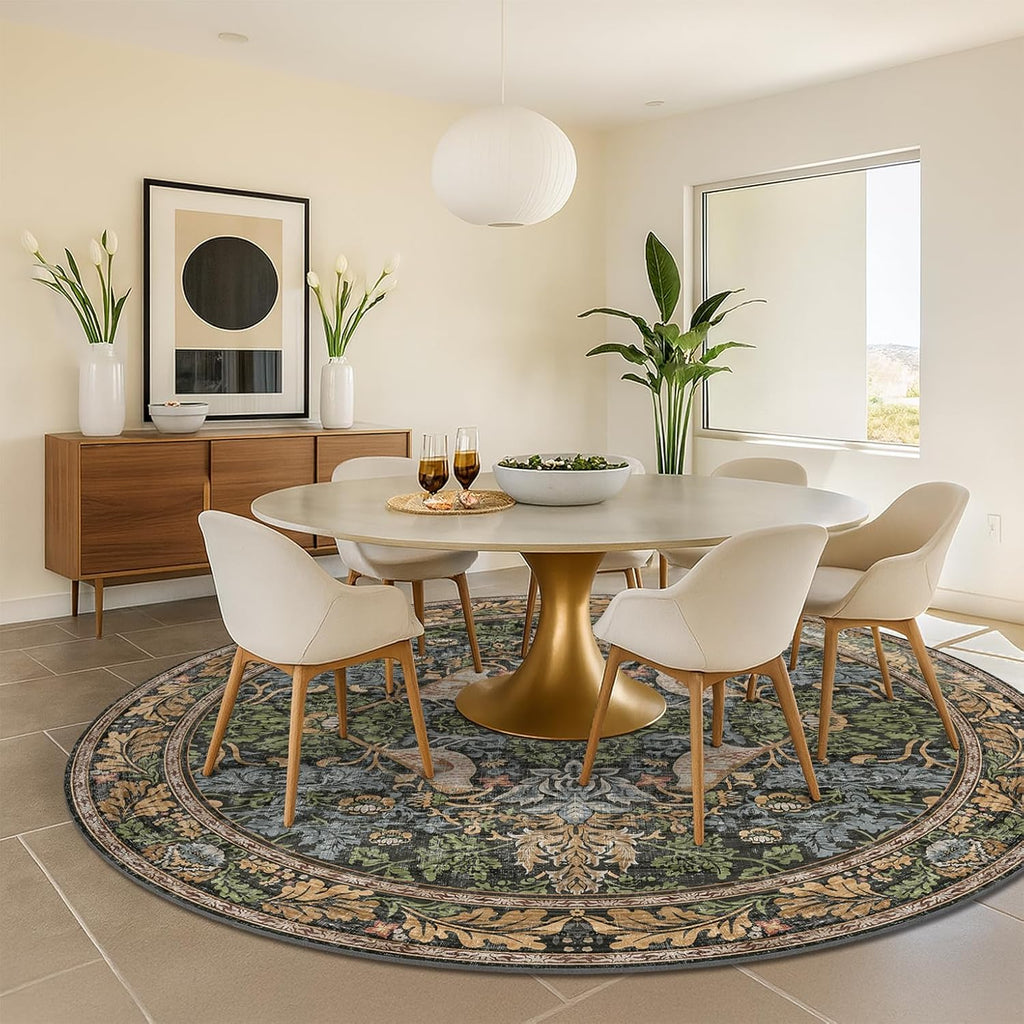Washable Boho Round Rugs 8ft