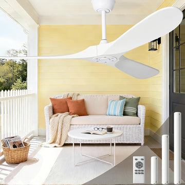 Inspired Maverick Style 72" White Ceiling Fans Without Lights, 72 Inch Outdoor Ceiling Fans no Lights, 3 Blade Solid Wood Damp Rated Ceiling Fan with Remote Control for Living Room Porch Gazebo Farmhouse/Patios-White Blades