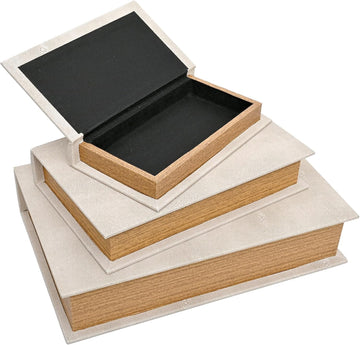 Modern Faux Shagreen Leather Decorative Book Boxes Set of 3 - Wooden Book Shaped Hidden Storage Boxes Decor, Coffee