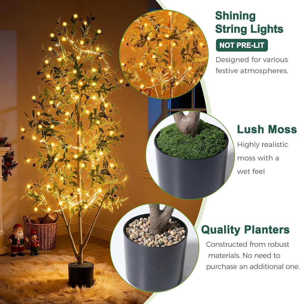 Olive Trees Artificial Indoor, 6FT Tall Faux Olive Tree with Moss and Planter, Artificial Plants Indoor with