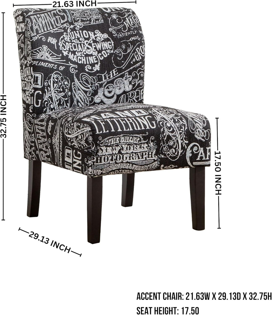 Capa Print Fabric Armless Contemporary Accent Chair, Chalkboard Shadow