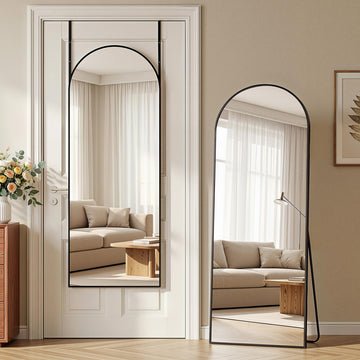 58"x20" Over The Door Mirror, Arched Full Length Mirror, Black