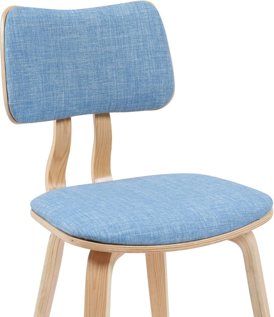 Mid-Century Dining Chair with Light Blue Fabric Upholstered Seat and Patterned Oak Wood Finish