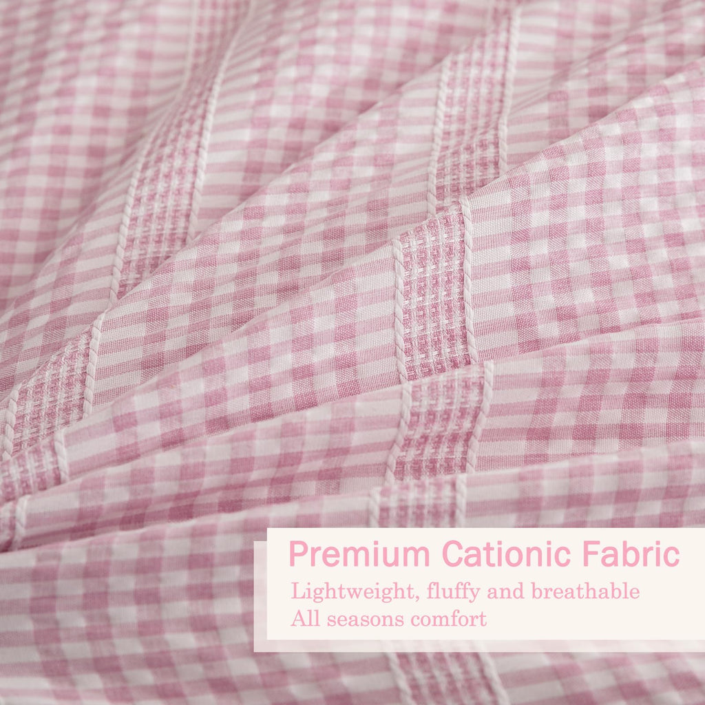 Gingham Comforter Set Pink Seersucker Ruffle Bedding Set