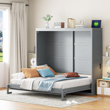Full Murphy Bed,Space Saving Wall Bed can Be Folded into a Cabinet,Solid Wood Murphy Beds for Guest Room,Home