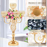 Crystal Candelabra Centerpiece, 5-Light Gold Metal Stand with Hanging Crystals, Decorative Wedding Table Holder (2