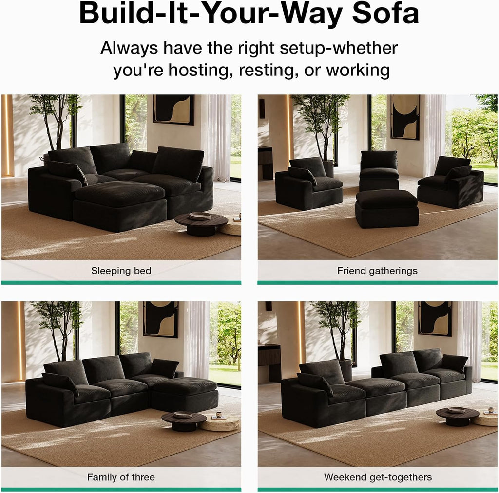 104.3" Modular Cloud Couch, Modern Sectional Sofa with Smarts Coil Support, Chenille Fabric, Upholstered Couch