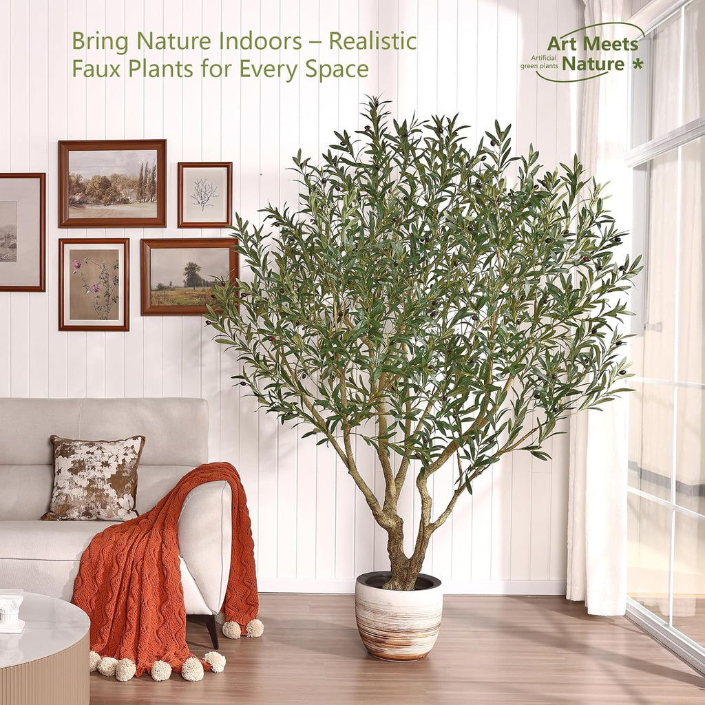 Olive Tree Artificial Indoor 7ft - Large Fake Plants - Realistic Faux Olive Tree in Pot - Tall Artificial Plants