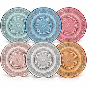 Vintage Crystal Colored Plates | Set of 6 Plates | Pastel Colors 10.6" Dinner & Charger Plate - Server, Charger