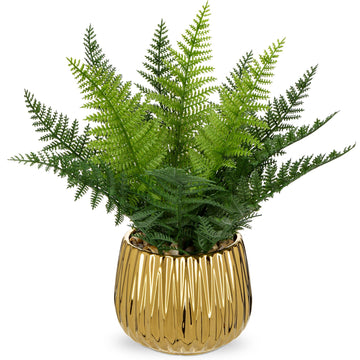 Faux Plant Indoor in Ceramic Pot 13" Artificial Potted Fern Fake House Plants for Desk Office Bathroom Garden