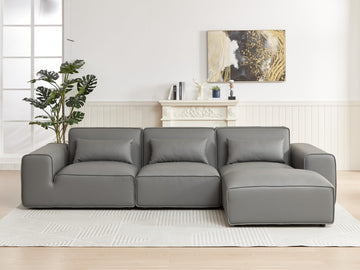 134" Oversized Minimalist-Modern Modular Sectional Sofa, Low Profile Feather Deep Seats Upholstered in Imitation