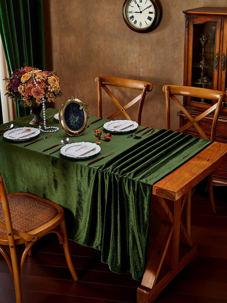 Olive Green Velvet Tablecloth 60"x102" Lush Panne Rectangular Table Cloth