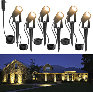 Outdoor Landscape lighting Low Voltage, 65.6FT Wired LED Spot light with Plug-in Transformer, IP65 Waterproof Outside