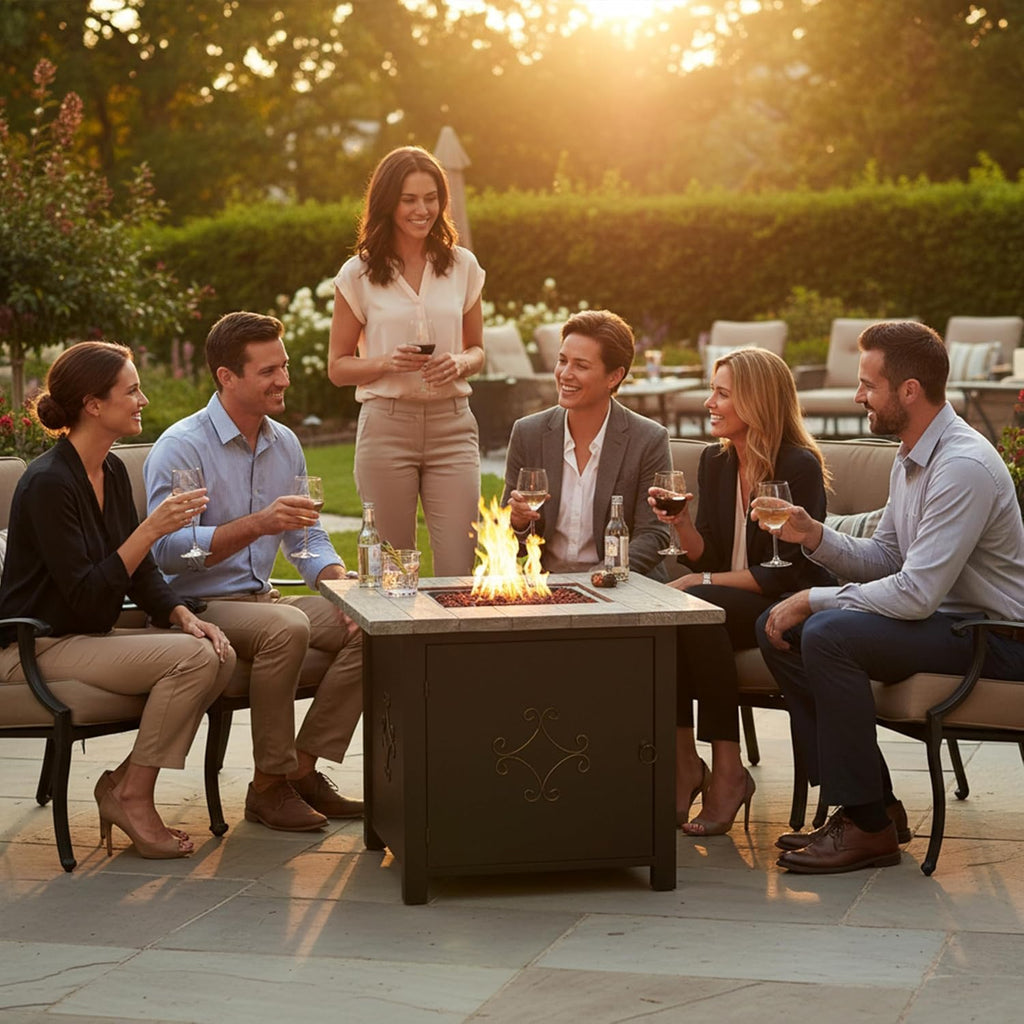 30-Inch Square Propane Fire Pit Table - 40,000 BTU Outdoor Gas Fire Pit Table with Lava Rocks and Weather-Resistant