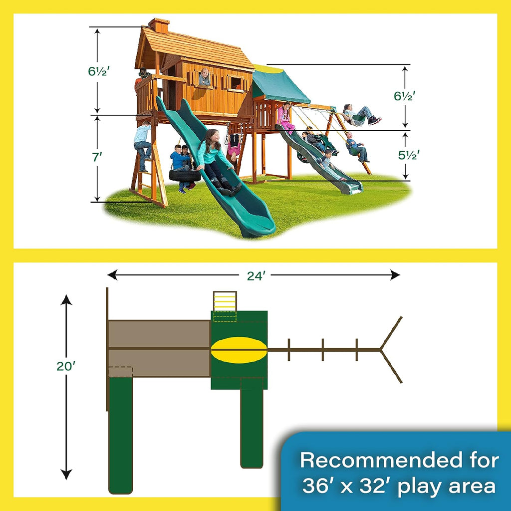 Fantasy Tree House Solid Cedar Wood Swing Set & Kids Playhouse (#3) | Jungle Gym with Built-in Tree House, Clubhouse