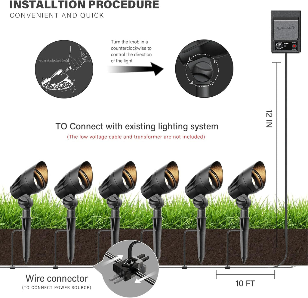 50 Watt Floodlight Landscape Lights Outdoor Spotlight Waterproof Path Light Low Voltage Lighting with Spike Stand for