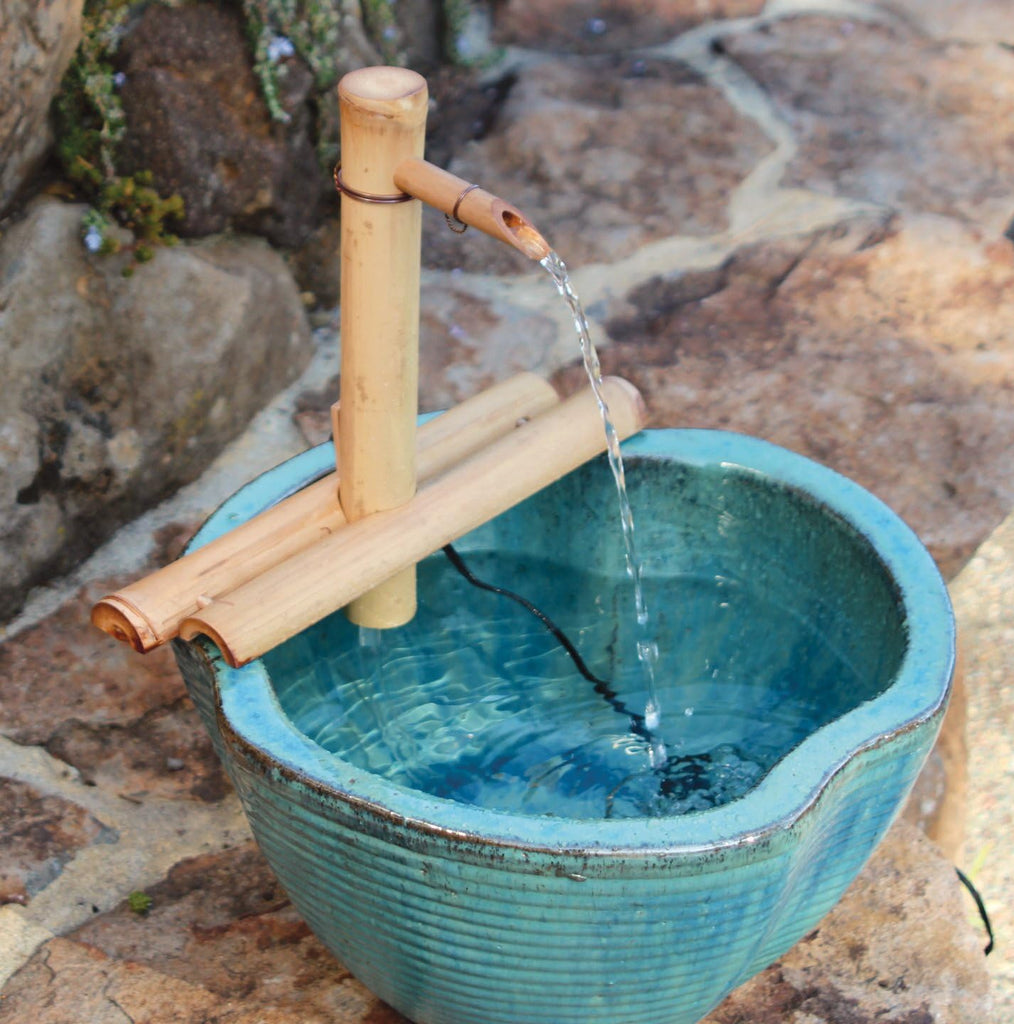 12" Adjustable Bamboo Fountain Kit with Pump - Classic Zen Water Feature for Bowls, Basins, Water Gardens & Patio
