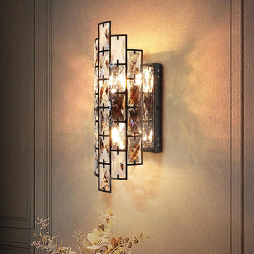 Black Crystal Wall Sconce, Modern Indoor Wall Light Fixtures with Touch Switch, Luxury K9 Crystal Vanity Wall