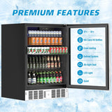 24 inch Beverage Refrigerator Cooler, 5.3 Cubic/166 Can Large Fridge with Glass 
