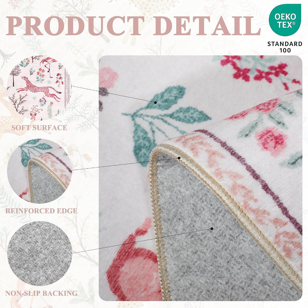 2x10 Kitchen Runner Rug, Soft Non Slip Animal Washable Rug, Pink
