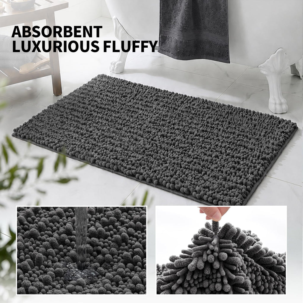 Bathroom Rugs 32x20, Extra Soft Absorbent Chenille Bath Rugs, Dark Grey