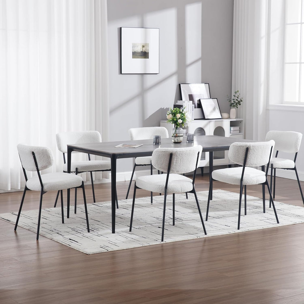 Boucle Dining Chairs Set of 2, Modern Mid-Century Upholstered Stylish Kitchen Chairs Sherpa Accent Diner Chairs
