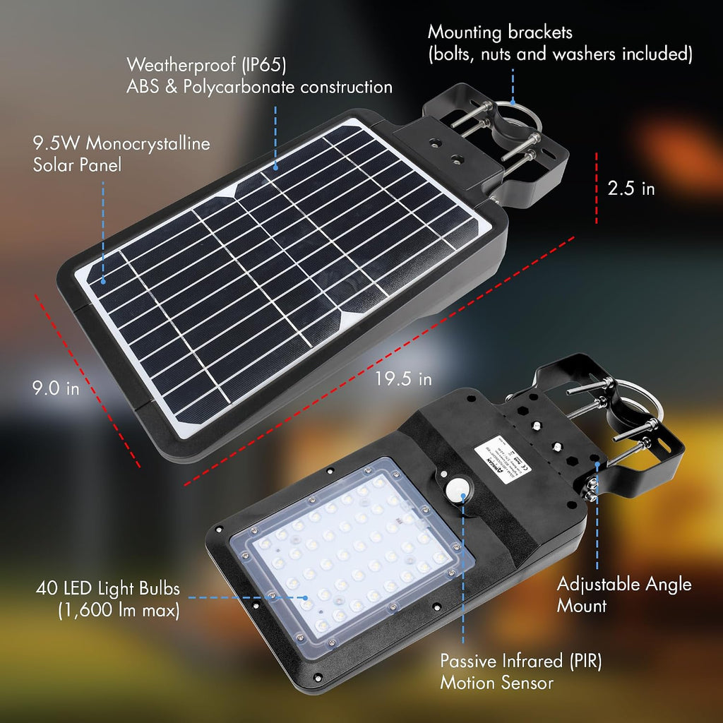 EL8586 1600 Lumen Integrated Solar Street Lamp Security Flood Light Motion Sensor Waterproof Weatherproof Dusk to
