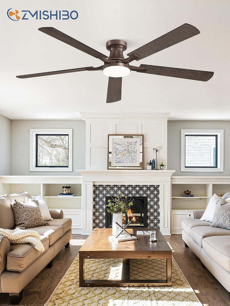 60 Inch Ceiling Fan with Light, App&Remote Control, Flush Mount Low Profile, Dimmable 20W LED Light, Quiet Reversible Motor for Bedroom, Living Room, Apartment, Brown