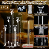 4 Set Acrylic Candelabra Centerpiece Clear Candle Holders with 20 LED Candles 5 Arm Holder for Tables with Remote