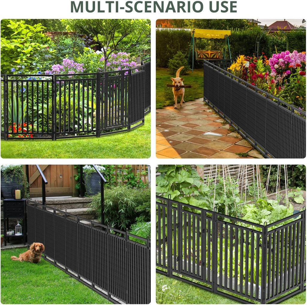 Decorative Garden Fence Metal Dog Fence Outdoor for Yard, 18ft (L) × 40in (H), 7 Panels + 1 Gate, Heavy Duty Animal