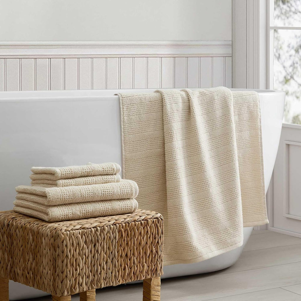 Bath Towels, Soft & Absorbent 100% Cotton Towels, Solid 500 GSM, 6-Piece Bathroom Towel Set with Textured Weave