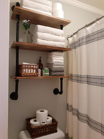 3-Tier Real Pine Wood Floating Shelf, 20x7.87x41.3in, Industrial Retro Style, Bathroom Wall Shelves, Kitchen Shelves
