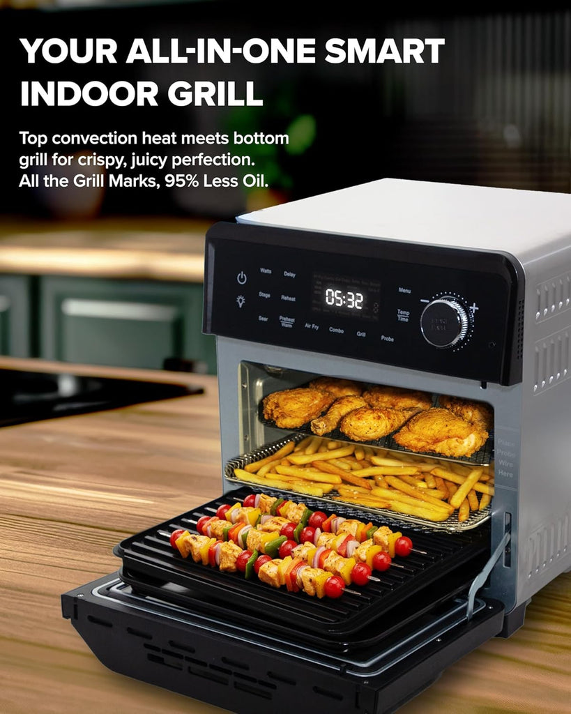 2026 Air Fryer Oven & Grill Comb, Plug-in Powered Grill Plate for True Char Flavor & Marks, 2-Layer Glass Door, Cooler