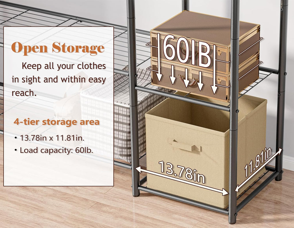 Wardrobe Closet,Portable Clothes Rack with 4 Tiers Shelves,Freestanding Closet Organizers and Storage System with