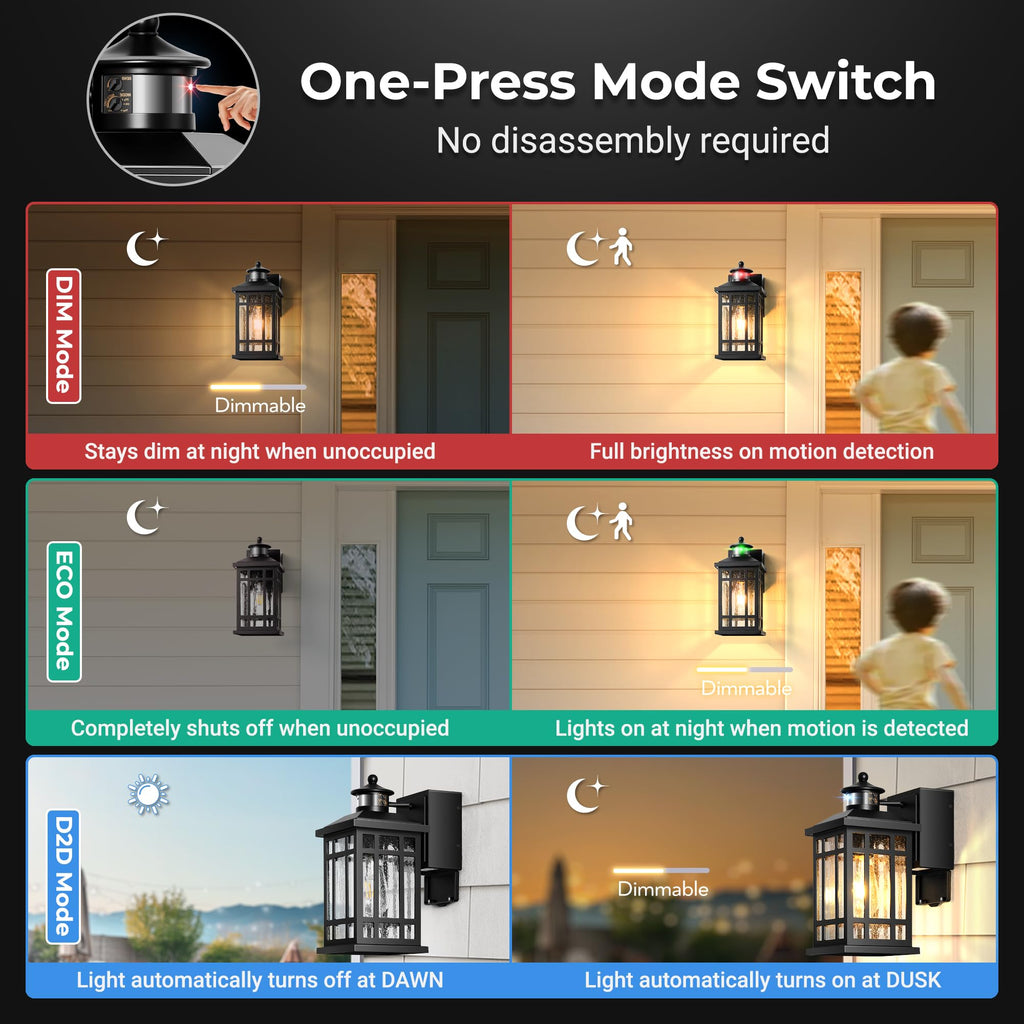 Motion Sensor Outdoor Lights with GFCI, Modern Black Dusk to Dawn Outdoor Lighting, Upgraded Motion Sensor Outside