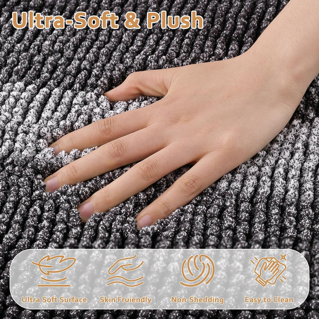 Bathroom Rugs Sets 3 Piece, Ultra Absorbent Non Slip Bath Mats | Quick Dry, Machine Washable, Chenille Gradient Bath