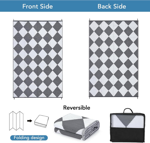 Outdoor Rug, Reversible Waterproof Plastic Patio Mat, UV Resistant Large Floor Mat with Carry Bag, P