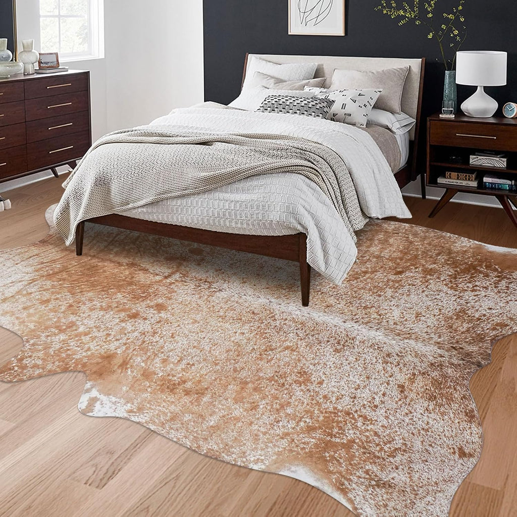 Faux Cowhide Rug Large 8x10 Cow Print Non-Slip Cow Hide Area Rug Western Animal Print Rug No Fur Cowhide Design Decor