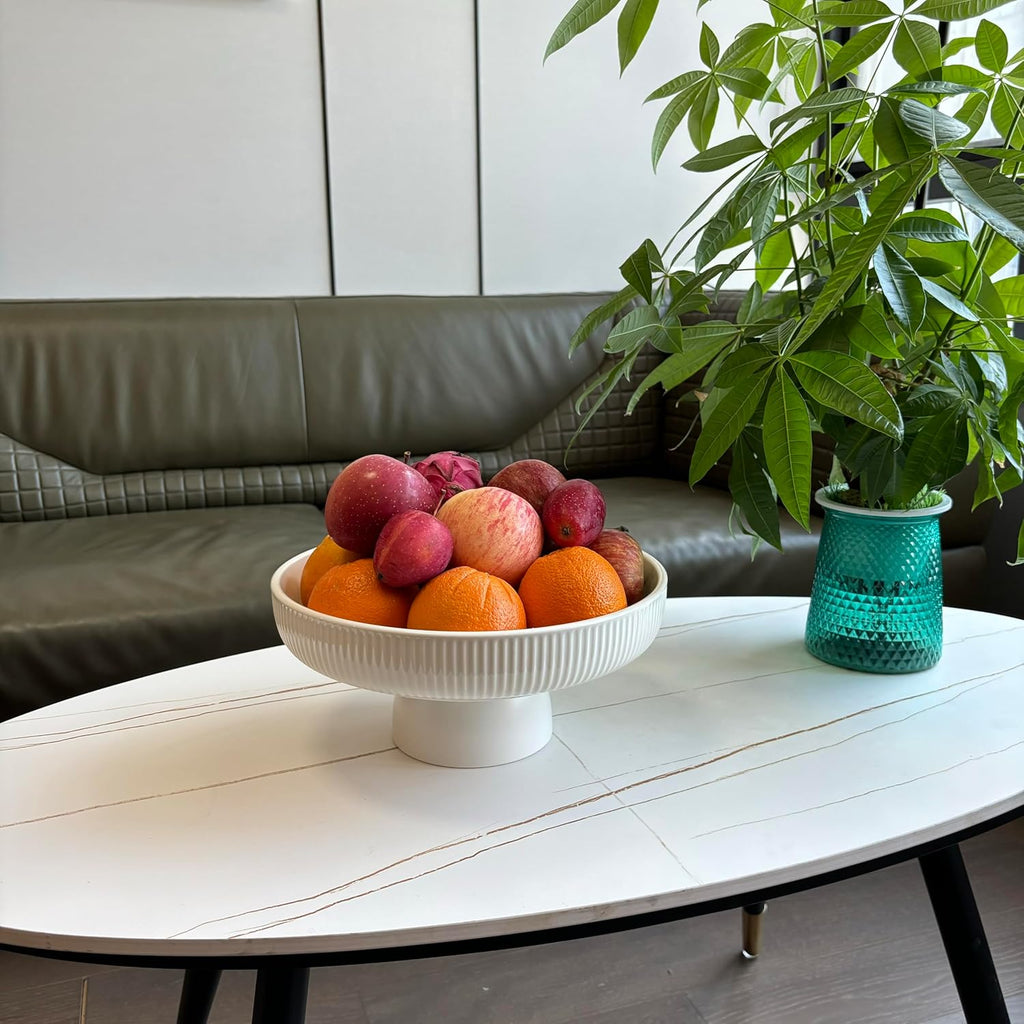 11" Ceramic Fruit Bowl Counter, White | Large Decorative Bowl - spacious pedestal bowl blending decor with