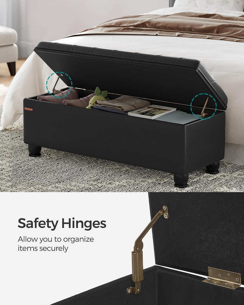 Storage Ottoman, Storage Bench, Tufted Entryway Bedroom Bench, 17.7 x 46.5 x 17.7 Inches, Hinges Easy Lid Operation