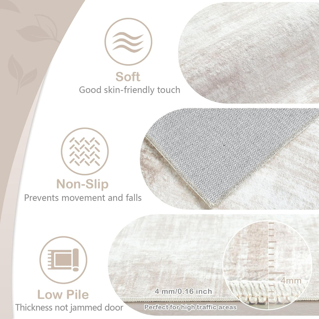 Area Rugs Living Room: Washable Rug Modern Abstract Large Rugs Soft Non Slip Neutral Rug Stain Resistant Indoor
