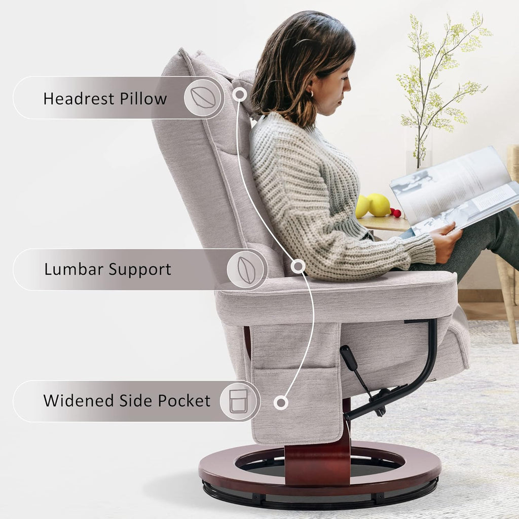 Modern Reclining Swivel Lounge Chair and Ottoman — Beige
