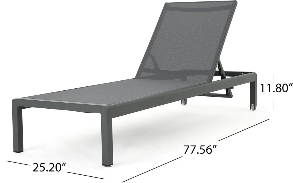Outdoor Aluminum Chaise Lounges with Mesh Seat, 2-Pcs Set, Grey / Dark Grey