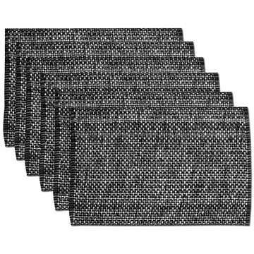 100% Cotton Placemats Rectangle Two Tone Woven Fabric 13" x 19" Soft Durable Table Mat Set, Set of 6, Black
